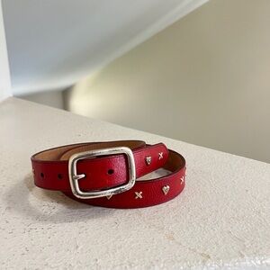 Brighton red leather‎ silver stud heart shape unisex belt western boho small